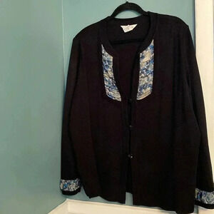 Misook woman 2X cardigan jacket - black with blue accents - button closure